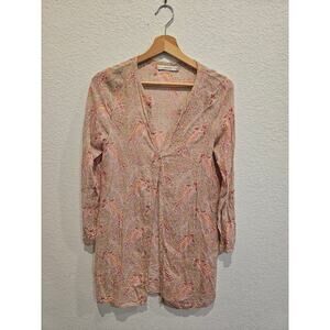 Women's secret floral pink print button down blouse sz small